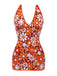 Brown 1960s Bohemian Psychedelic Floral One-Piece Swimsuit