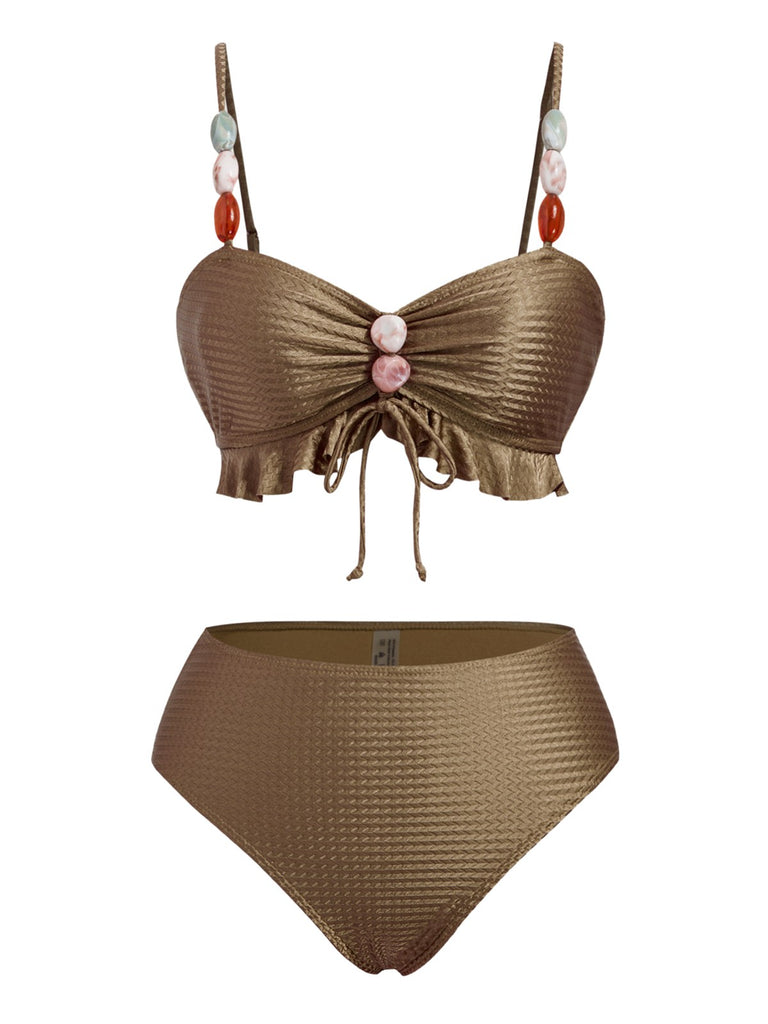 1950s Textured Fabric Colored Stones Bikini Set