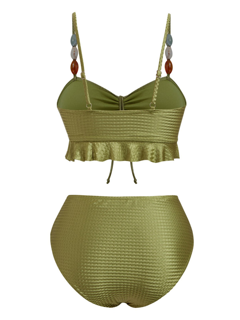 1950s Textured Fabric Colored Stones Bikini Set