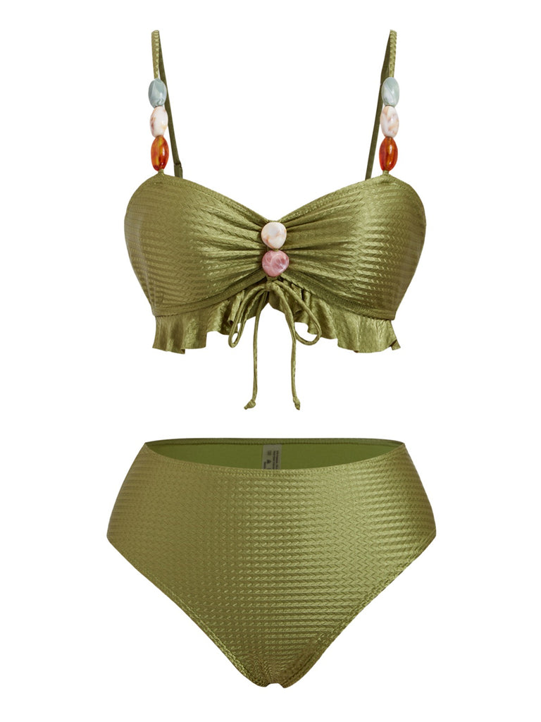 1950s Textured Fabric Colored Stones Bikini Set