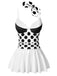 Black & White 1940s Polka Dots Patchwork Swimsdress