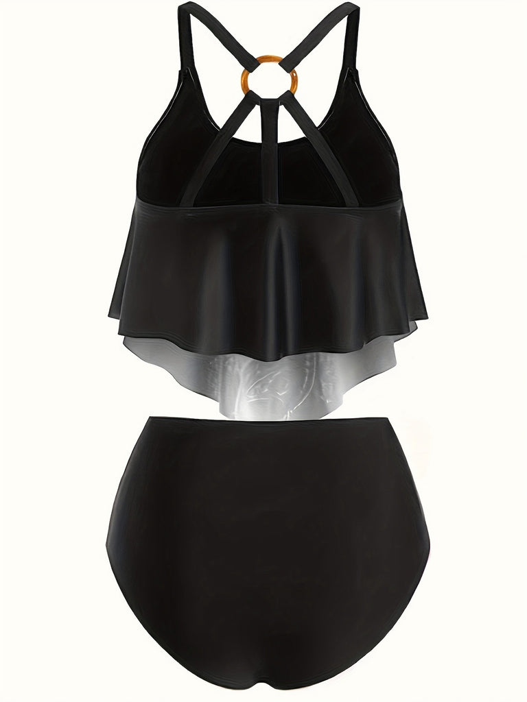 1980s Gothic Dragon Back-Cross Ruffle Swimsuit