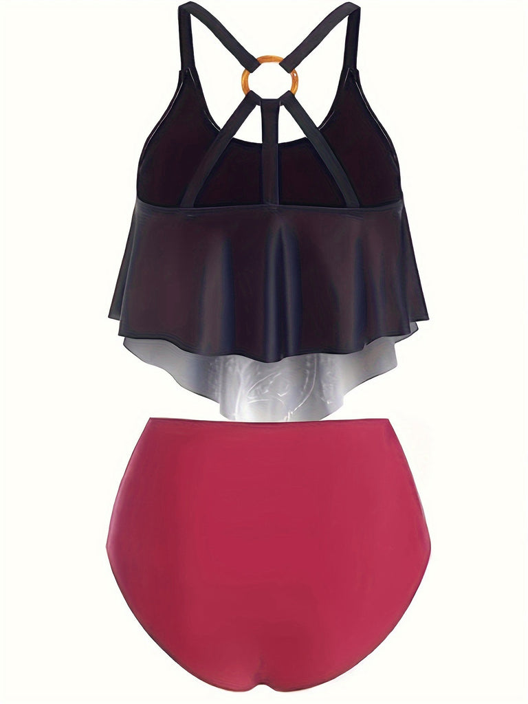 1980s Gothic Dragon Back-Cross Ruffle Swimsuit