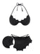 Black 1980s Solid Gothic Bat Wings Bikini Set