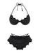 Black 1980s Solid Gothic Bat Wings Bikini Set