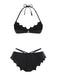 Black 1980s Solid Gothic Bat Wings Bikini Set