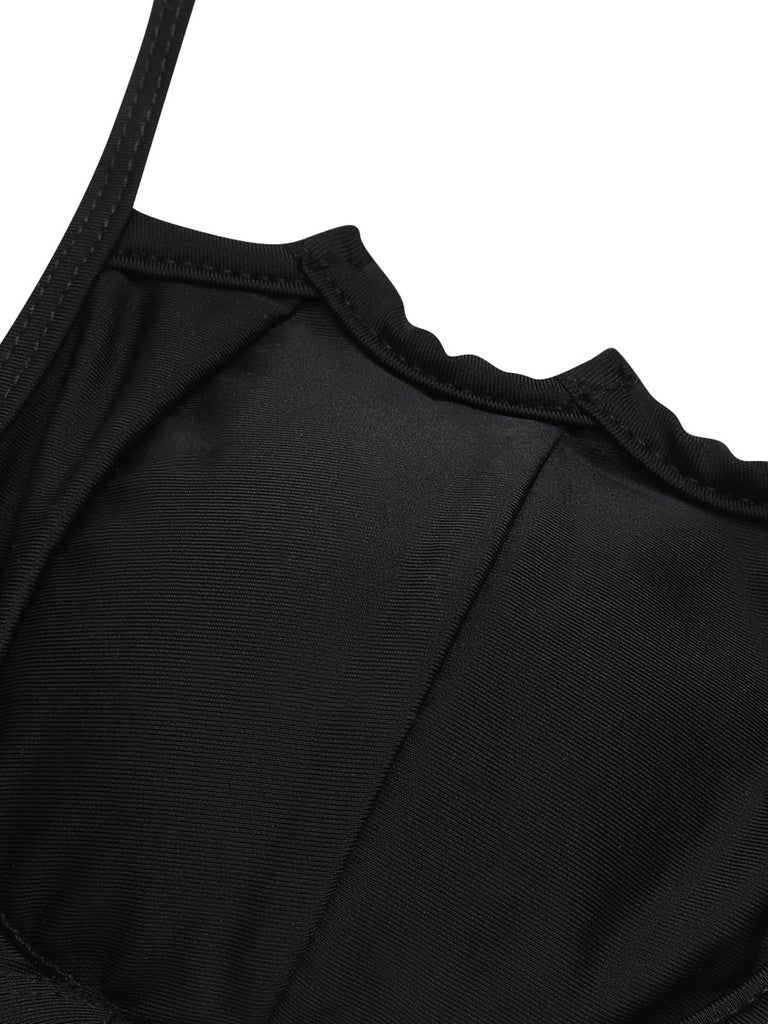 Black 1980s Solid Gothic Bat Wings Bikini Set