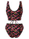 Black 1940s Ditsy Floral Lace-Up Tankini Set