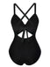 Black 1940s Hollow Waist Patchwork Swimsuit