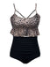 Black 1970s Tummy Control Leopard Ruffled Tankini Set