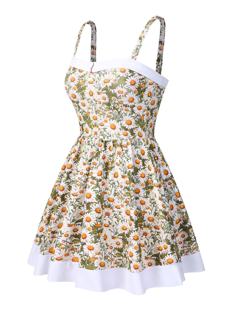 1950s Spaghetti Strap Daisy Binding Swimdress