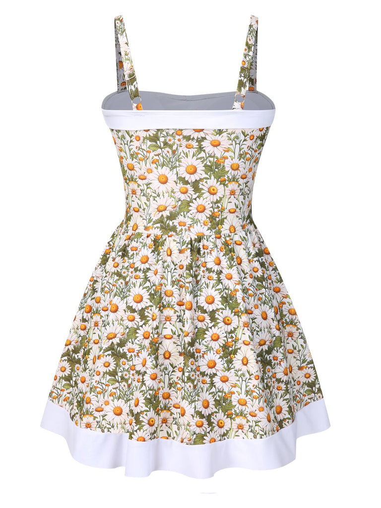 1950s Spaghetti Strap Daisy Binding Swimdress