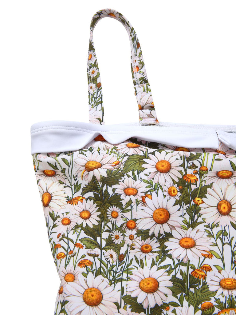 1950s Spaghetti Strap Daisy Binding Swimdress