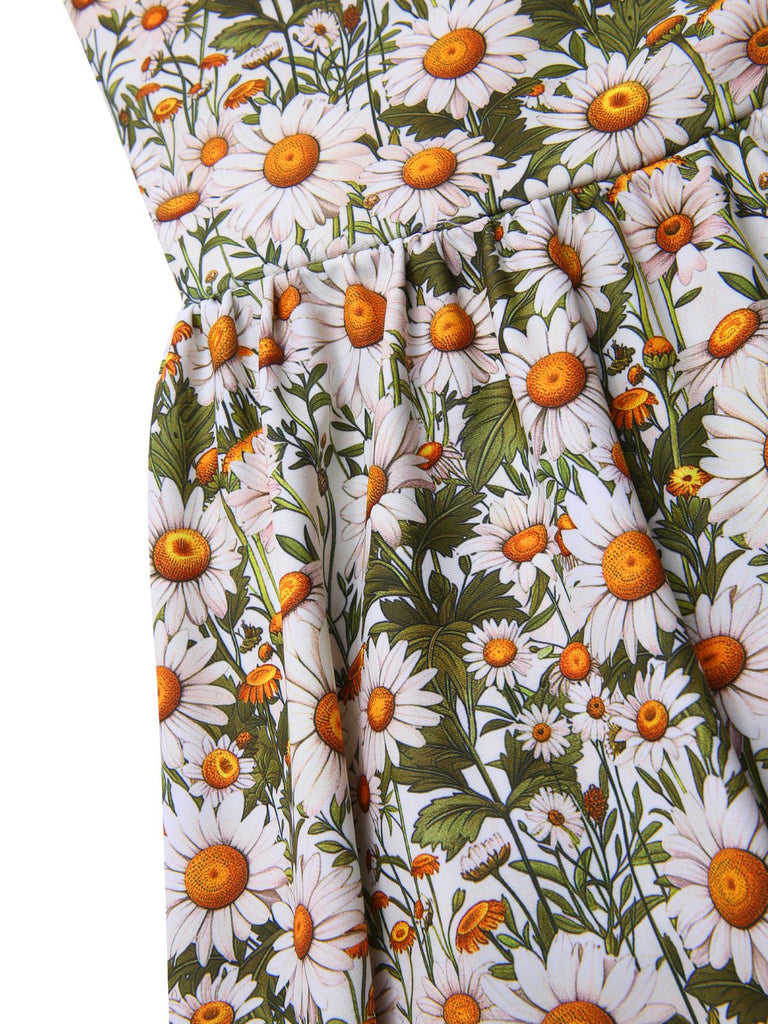 1950s Spaghetti Strap Daisy Binding Swimdress