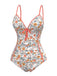 Orange 1960s Daisy Lace-Up One-Piece Swimsuit
