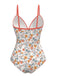Orange 1960s Daisy Lace-Up One-Piece Swimsuit