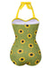 Green 1930s Sunflowers Halter Swimsuit