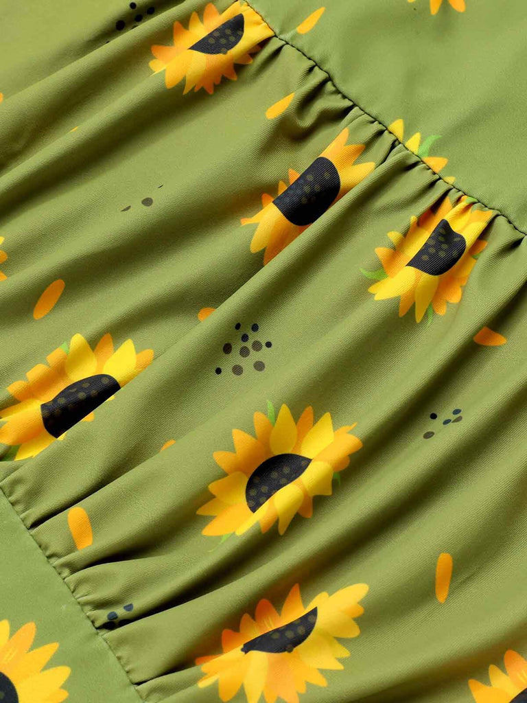 Green 1930s Sunflowers Halter Swimsuit