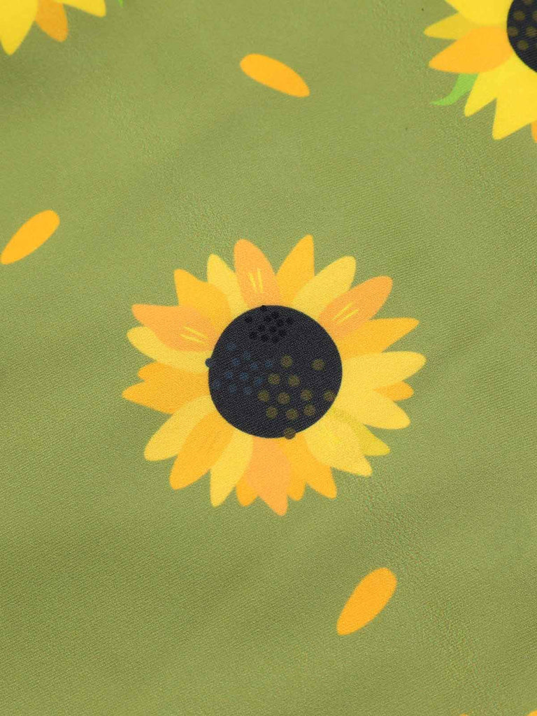Green 1930s Sunflowers Halter Swimsuit