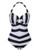 Black & White 1950s Barbie Stripes Halter Swimsuit