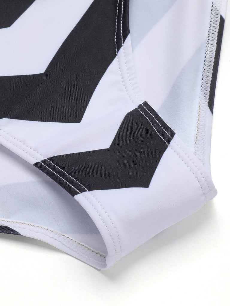 Black & White 1950s Barbie Stripes Halter Swimsuit