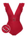 [Pre-Sale] Red 1950s Solid Deep V-Neck Belt Swimsuit