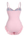 Pale Pink 1950s Solid Ruched Swimsuit
