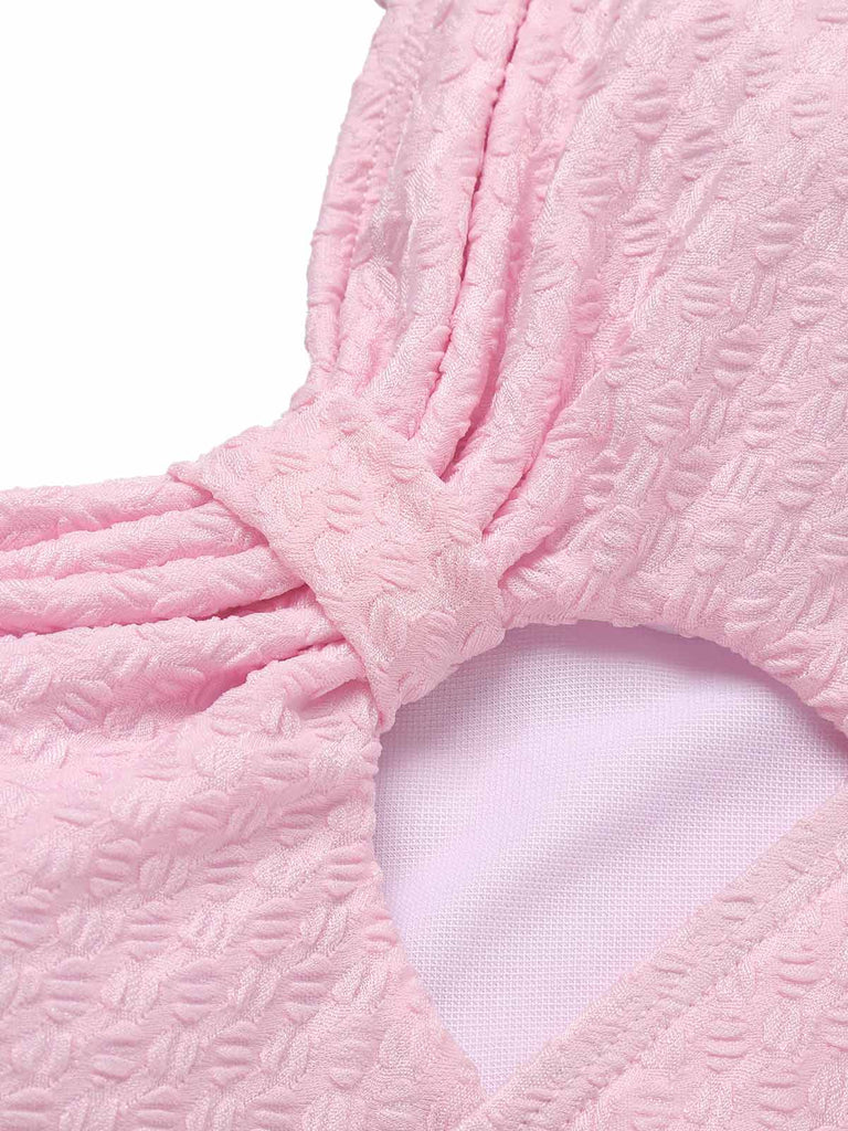 Pale Pink 1950s Solid Ruched Swimsuit