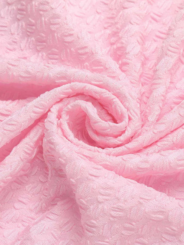 Pale Pink 1950s Solid Ruched Swimsuit