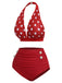 Red 1950s Polka Dot Halter Separate Swimsuit