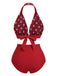 Red 1950s Polka Dot Halter Separate Swimsuit