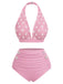 Red 1950s Polka Dot Halter Separate Swimsuit