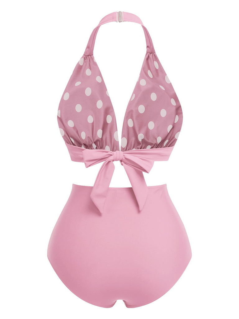 Red 1950s Polka Dot Halter Separate Swimsuit