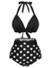1950s Halter Contrast Polka Dots Swimsuit