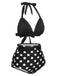 1950s Halter Contrast Polka Dots Swimsuit