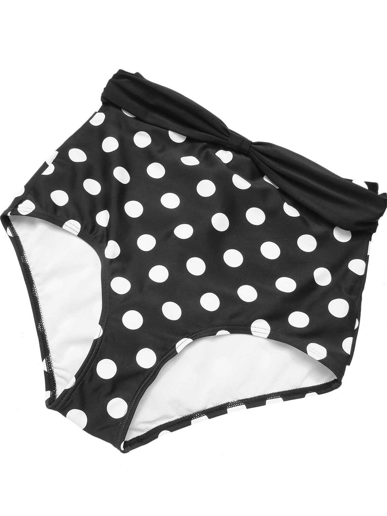 1950s Halter Contrast Polka Dots Swimsuit