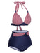 1950s Halter Contrast Polka Dots Swimsuit