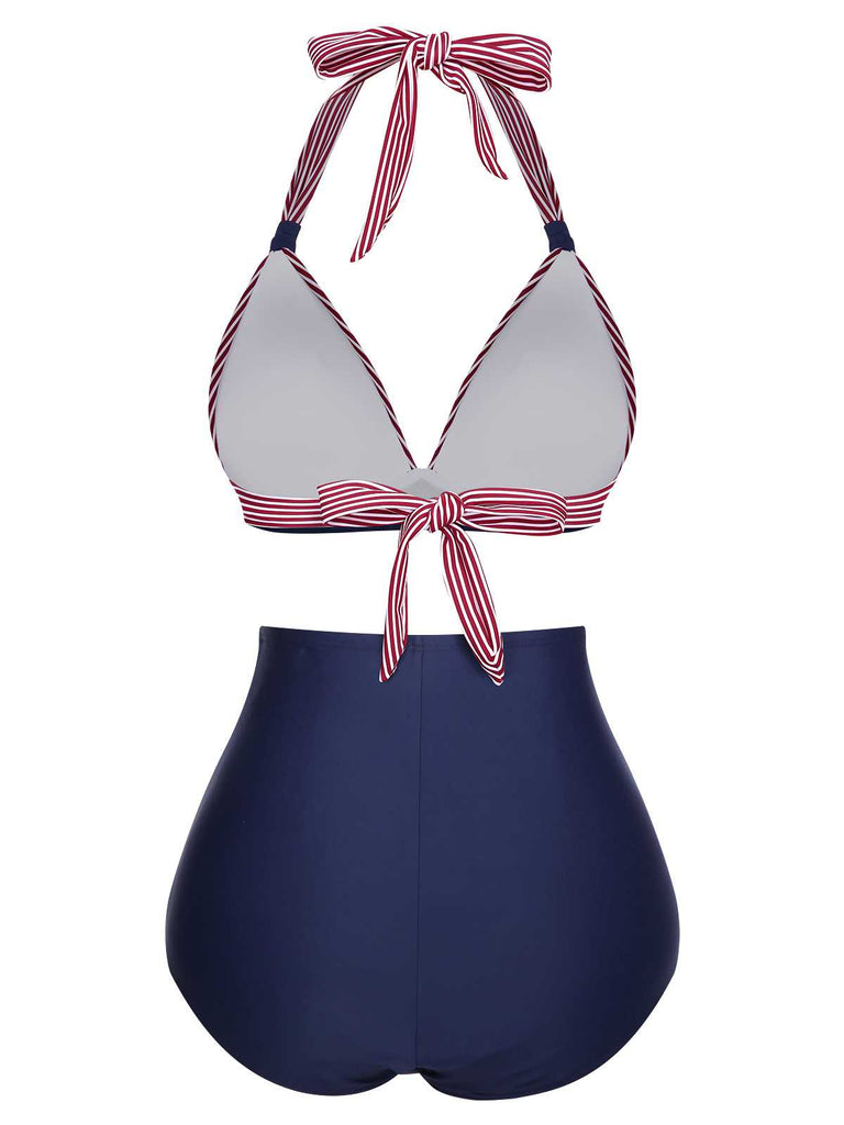 1950s Halter Contrast Polka Dots Swimsuit