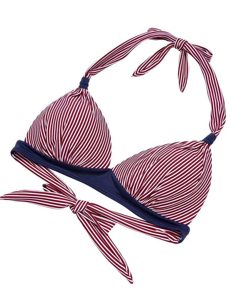 1950s Halter Contrast Polka Dots Swimsuit