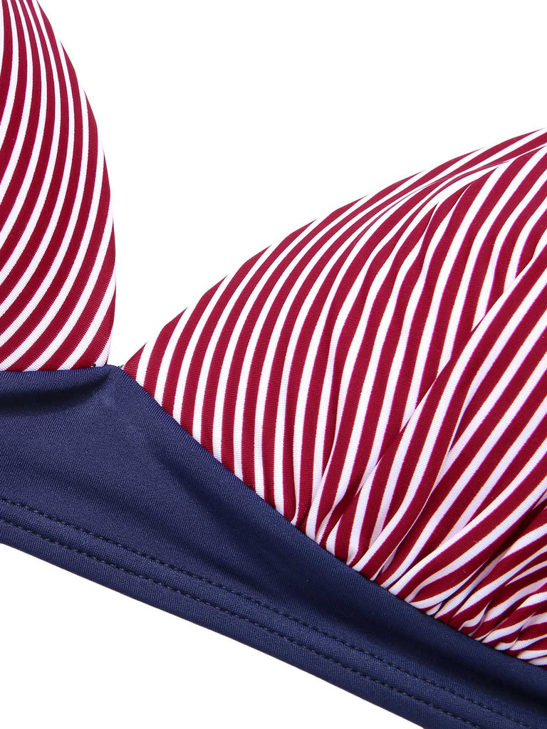 1950s Halter Contrast Polka Dots Swimsuit