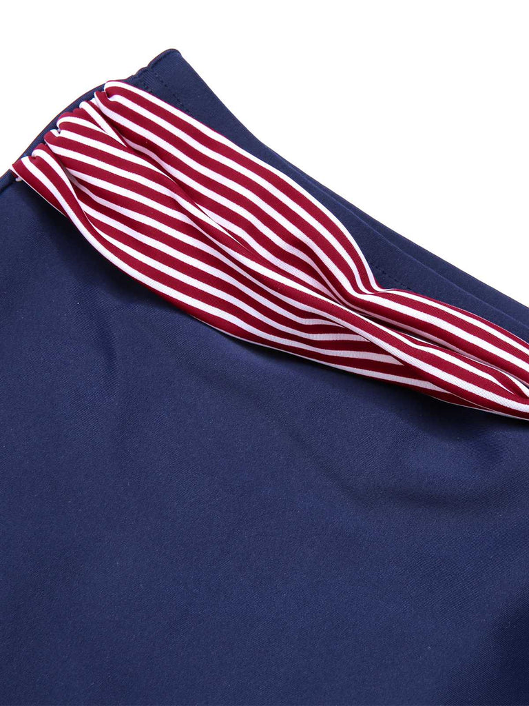 1950s Halter Contrast Polka Dots Swimsuit