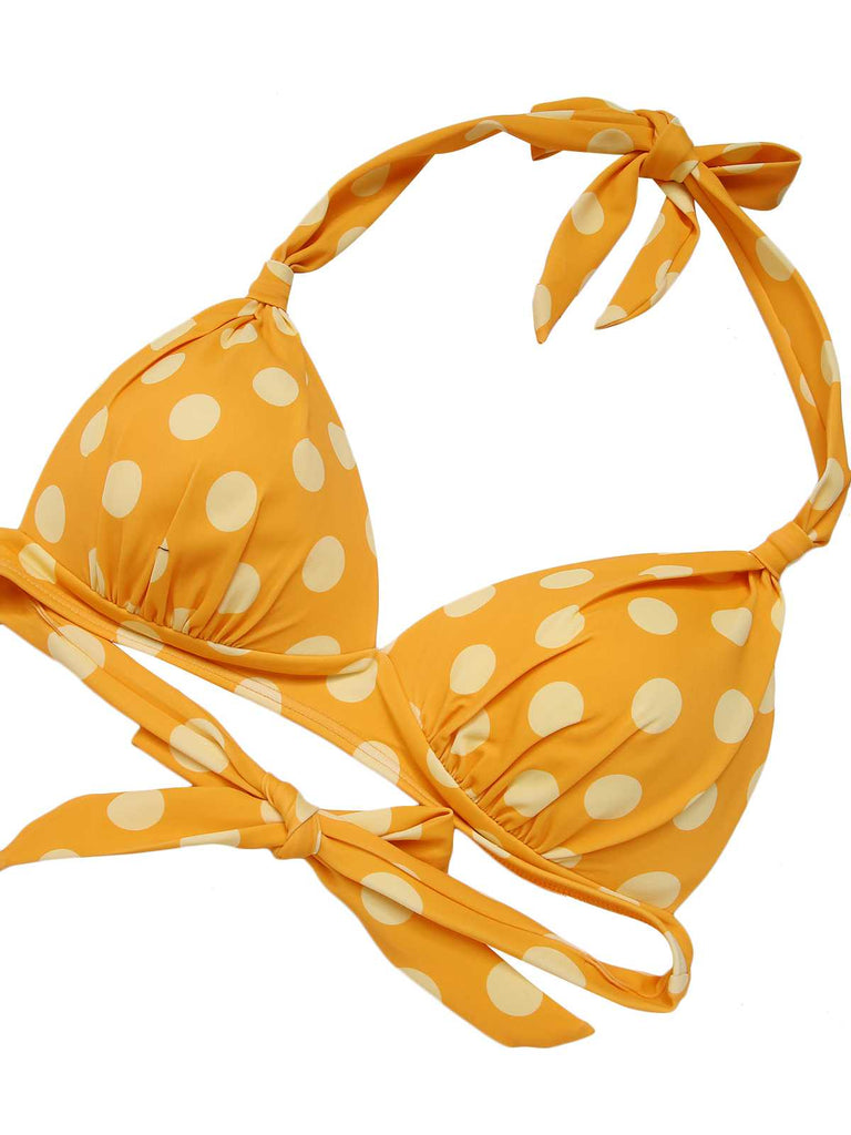 1950s Halter Contrast Polka Dots Swimsuit