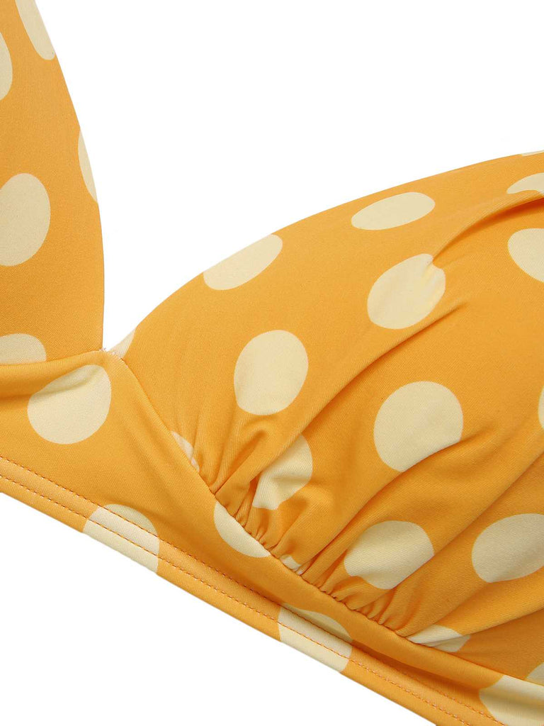 1950s Halter Contrast Polka Dots Swimsuit