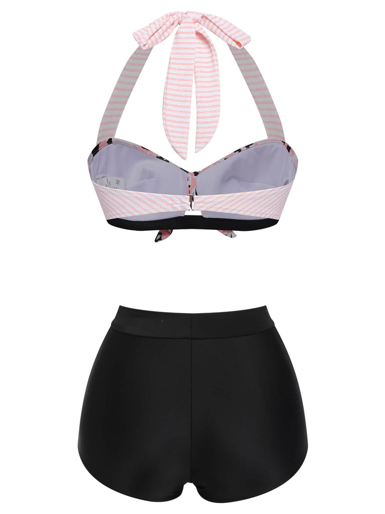 1950s Striped Patchwork Halter Swimsuit