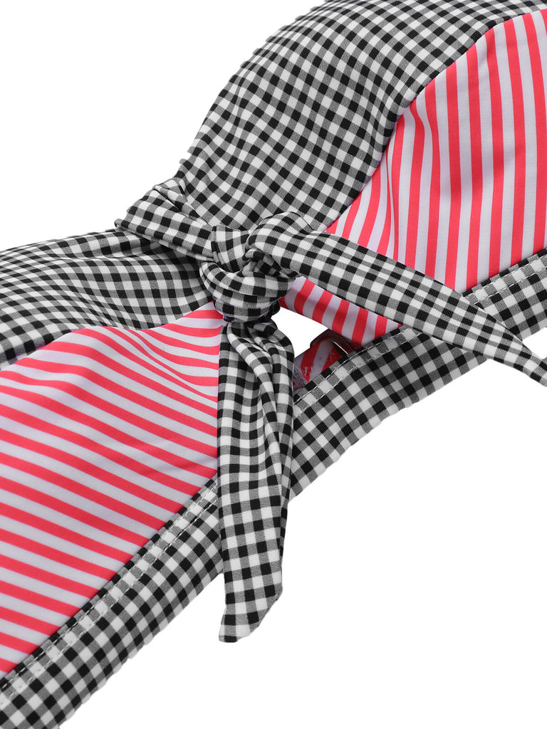 1950s Striped Patchwork Halter Swimsuit