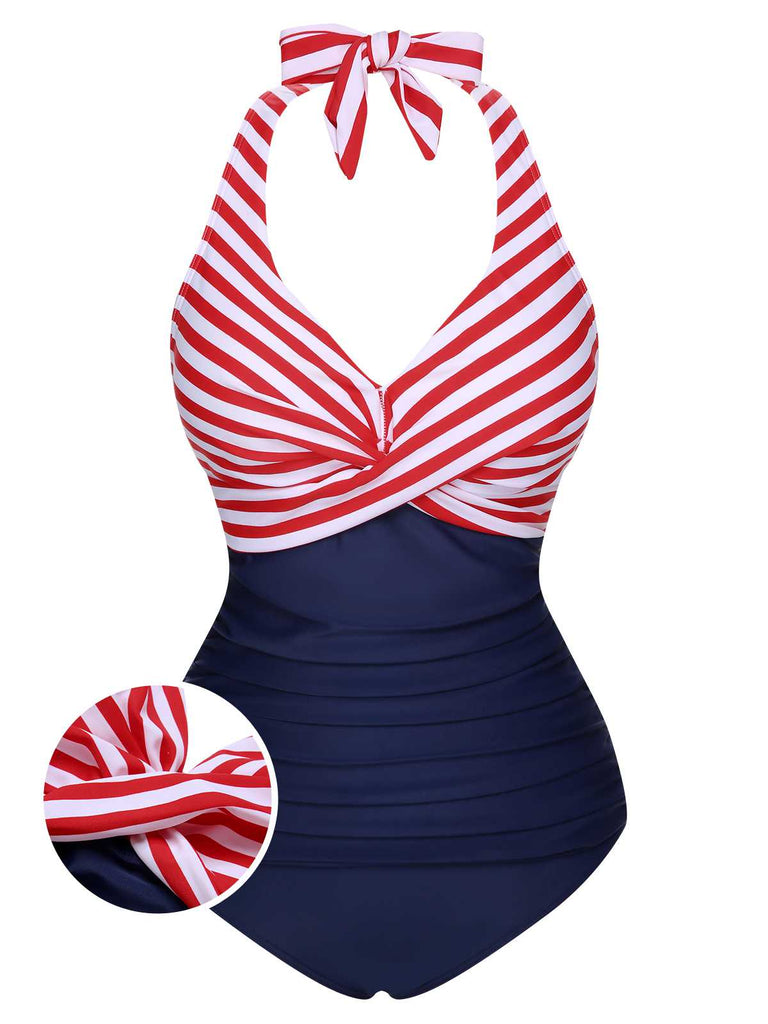 1950s Halter Stripes One-Piece Swimsuit