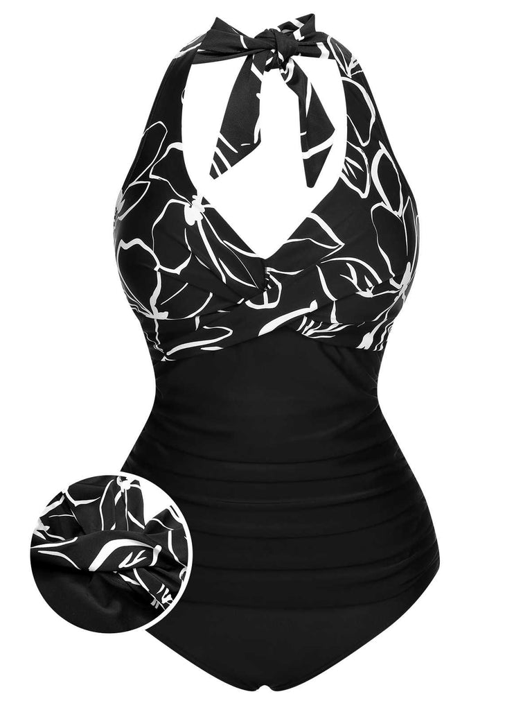 1950s Halter Stripes One-Piece Swimsuit