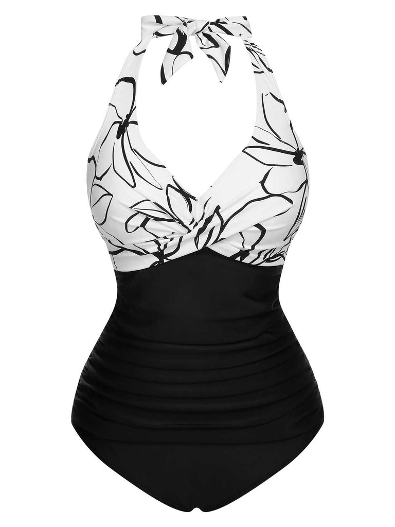 1950s Halter Stripes One-Piece Swimsuit