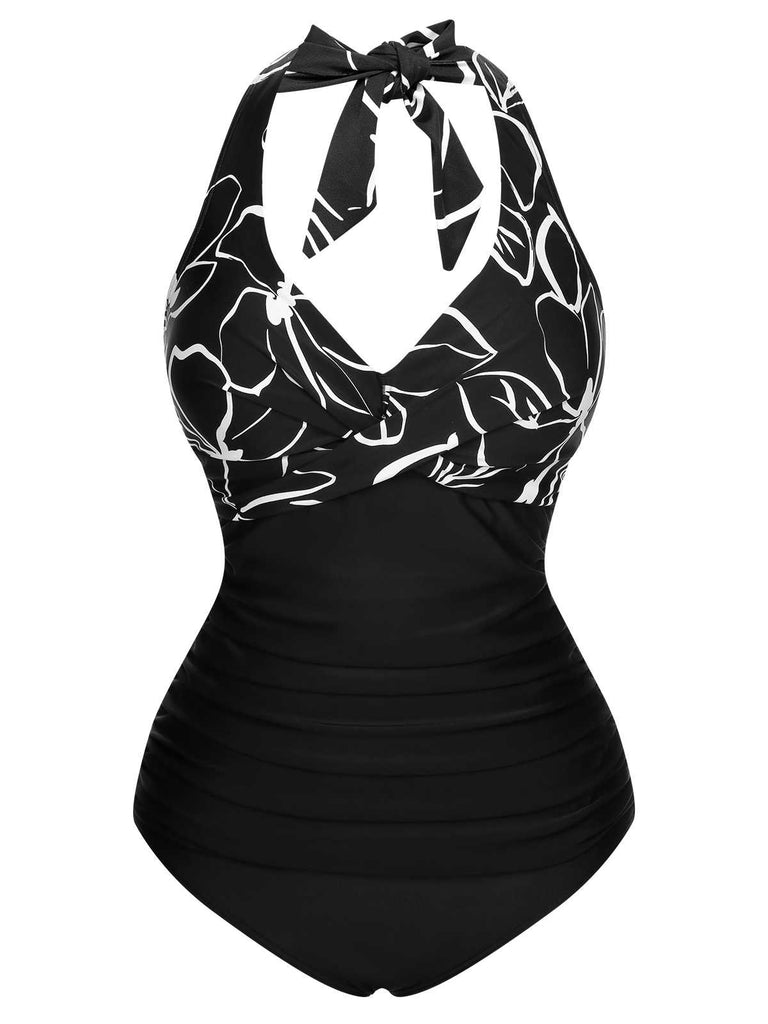 1950s Halter Stripes One-Piece Swimsuit