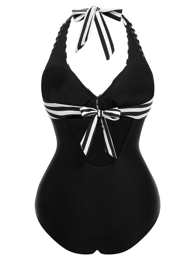 1950s Halter Stripes One-Piece Swimsuit